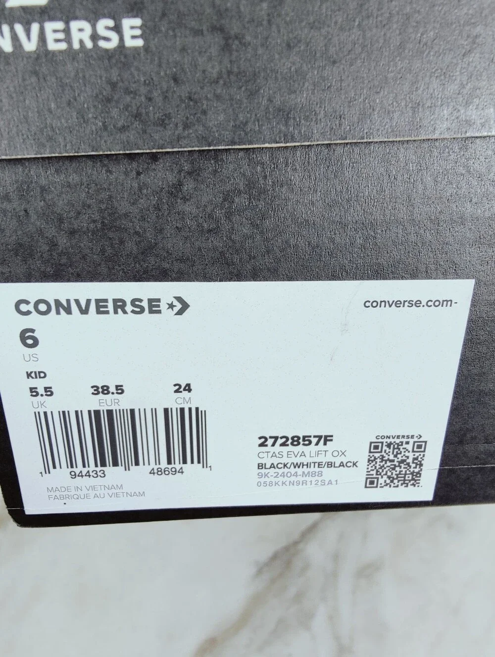 NIB Converse CT All Star Lift Kids' Black Canvas Platform Sneakers, Sz 6